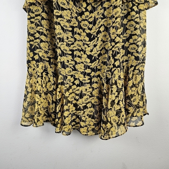 Who What Wear Floral Black Yellow Tiered Maxi Skirt Size L Lined elastic waist - Picture 2 of 5